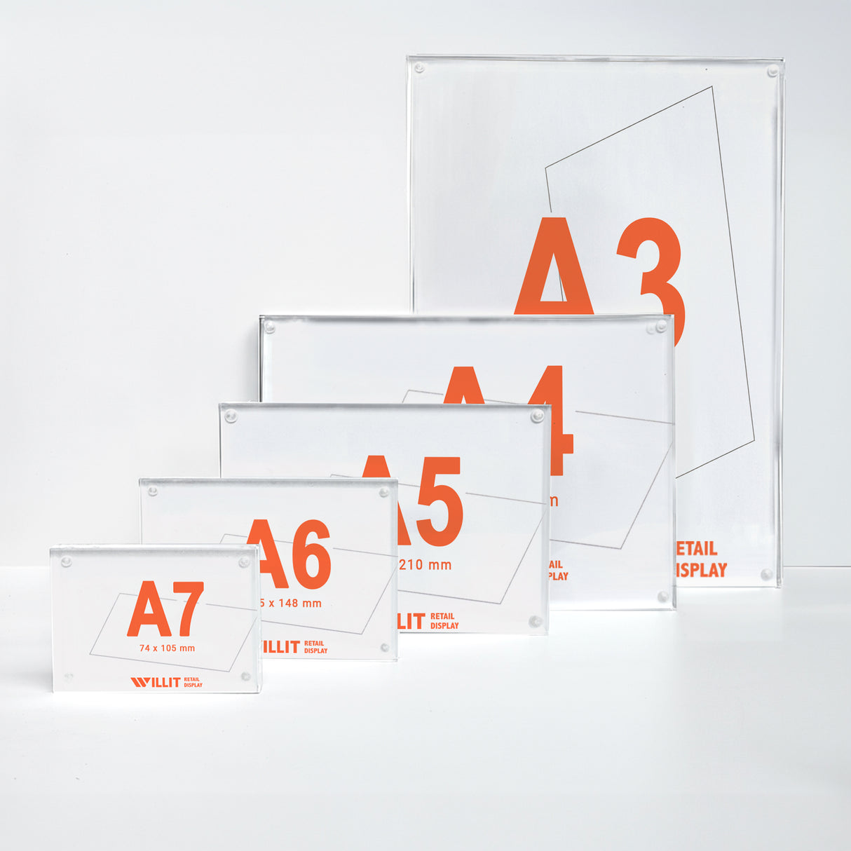 Magnetic Acrylic Sign Holder - 18mm Thick - A7 to A3