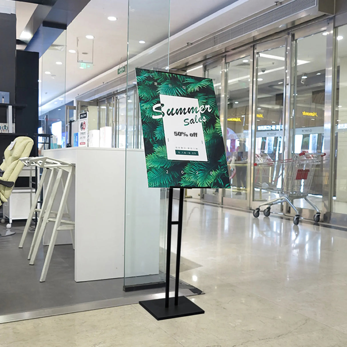 floor stand poster stand for super market in a shopping mall