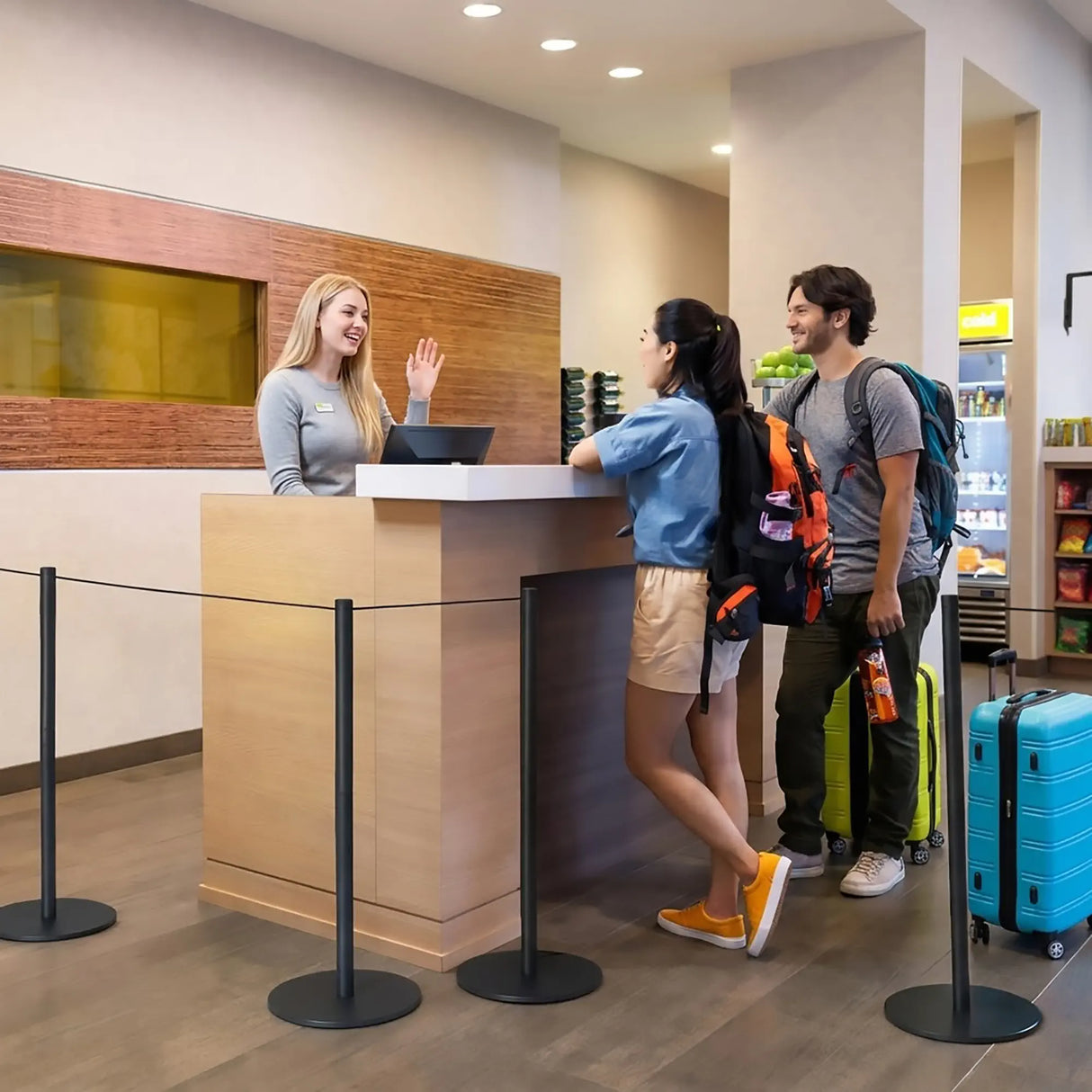 Traffic Control & Safety Guide Barrier in a hotel reception counter
