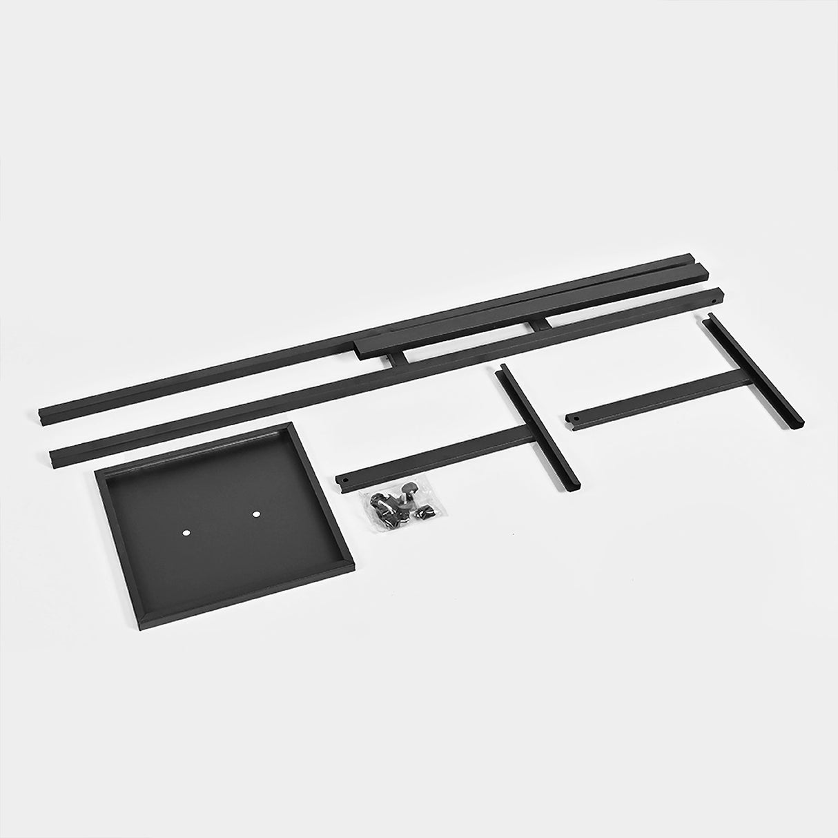 single sided poster stand components on a white background