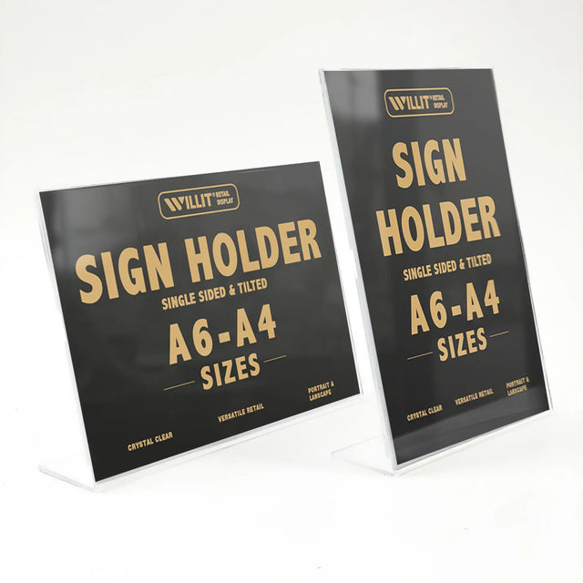 Sign Holder Ritel Angled Clear Sign Holder – A6 to A4 – Willit Retail Display