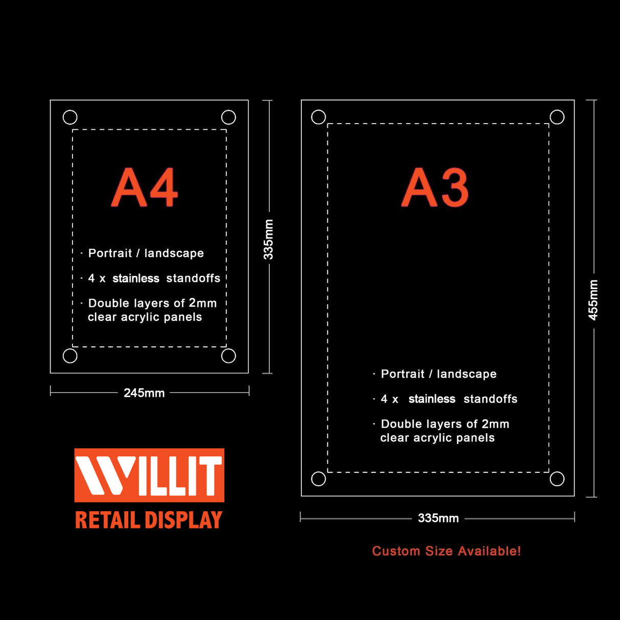 Custom orders_Wall Mount Acrylic Sign Holder with Standoffs