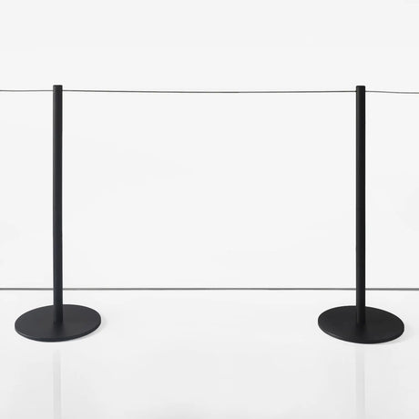 black stanchion barriers with thin ropes